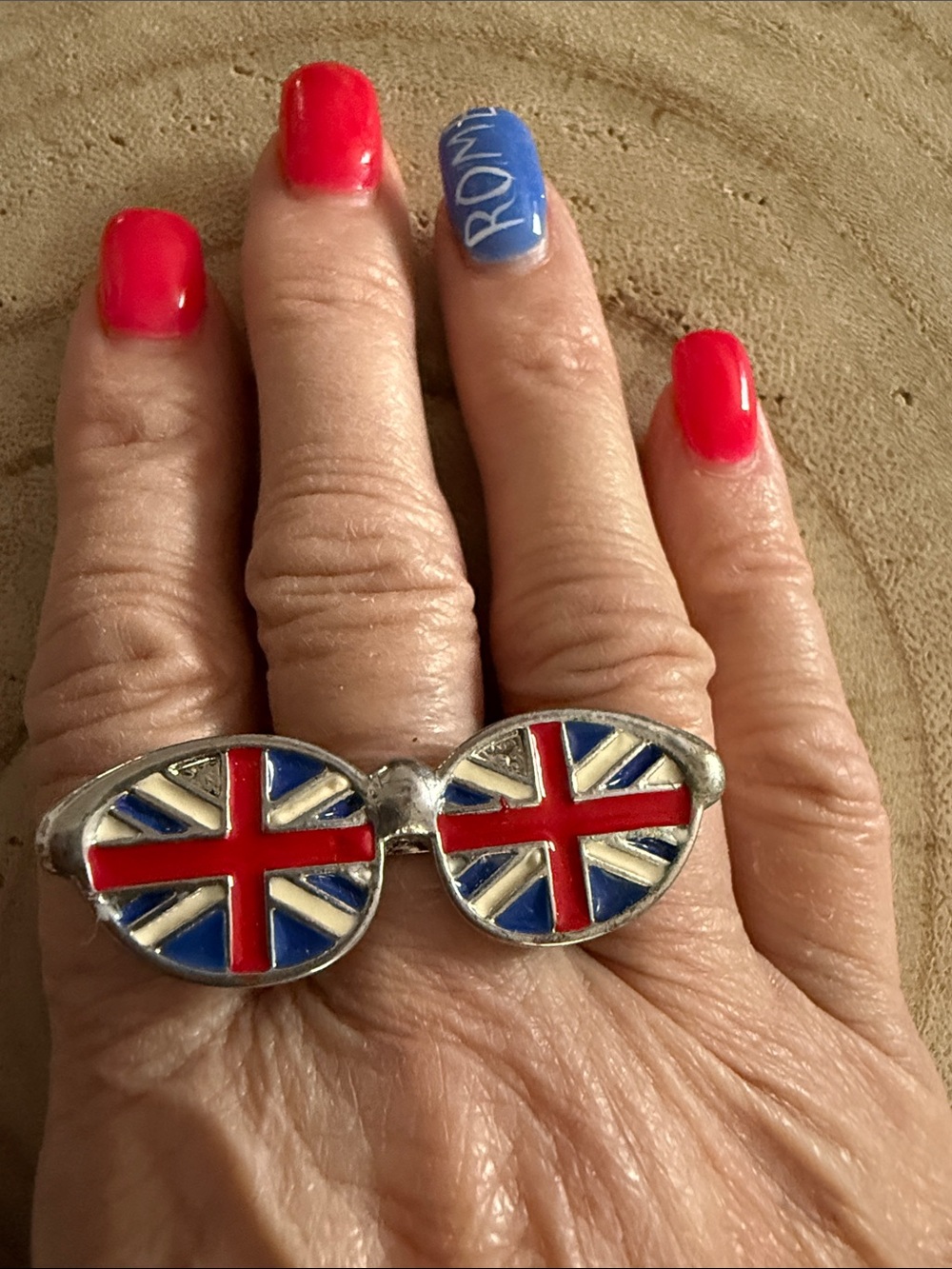 Union Jack Glasses size 8 Double Ring. 1 3/4” wide